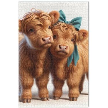 Imagem de Cute Highland Cow Gado Adultos 1000 peças Quebra-cabeças Família Brinquedo Arte Prime Puzzles Família Elefante Branco Presentes, 75 x 40 centímetros