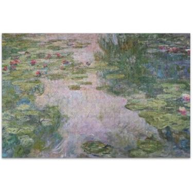 Imagem de Claude Monet Nenúfares Pintura a Óleo Quebra-Cabeça Adulto 500 Peças Elefantes Brancos Presentes Quebra-cabeça Cena de Outono Pintura de Paisagem, 50,5 x 14,9 polegadas