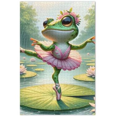 Imagem de Quebra-cabeça engraçado sapo bailarino lótus 1000 peças para adultos família elefante branco presentes arte decoração pintura animal, 75 x 40 centímetros