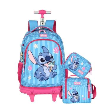 Imagem de Kit Lilo Stitch Mochila 2Em1 Rodas + Lancheira + Estojo Box