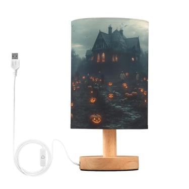 Imagem de Joisal Casa assombrada com minicaredas de mesa com abajur de linho pequena luminária de mesa de cabeceira, luminárias de sala de estar