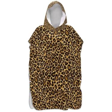 Imagem de Joisal Poncho de surfe reutilizável para trocador de roupas de banho de praia com capuz estampa de leopardo marrom dourado masculino feminino poncho com capuz