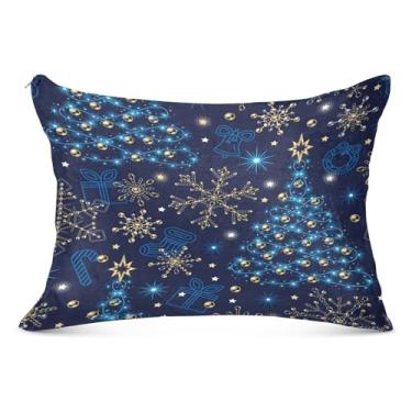 Imagem de Fronhas de travesseiro festivas de árvore de Natal guirlanda azul queen 53 x 54 fronhas respiráveis com zíper, fronhas corporais para outono e inverno
