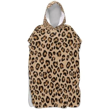 Imagem de Joisal Poncho de surfe para adultos trocador com capuz toalha de natação plus size marrom leopardo adulto ponchos para mulheres