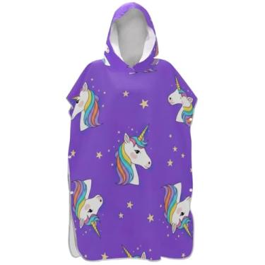 Imagem de Joisal Poncho de surfe para trocador de roupas de banho de praia com capuz leve bonito unicórnio roxo ponchos de praia para homens