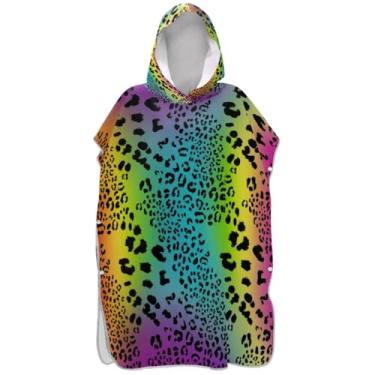 Imagem de Joisal Roupão para adultos poncho de surfe praia moletom com capuz toalha natação plus size adulto ponchos para mulheres arco-íris colorido leopardo pastel