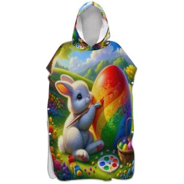 Imagem de Joisal Poncho de surfe leve trocador de roupão adulto toalha de banho com capuz Páscoa coelho ovos coloridos ponchos de praia para homens