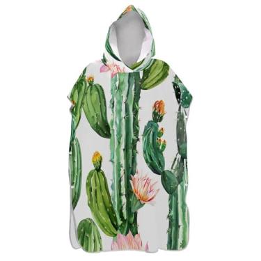 Imagem de TSENQUE Roupão de mudança de poncho de surfe colorido com flores de cacto verde para praia Adul toalha floral plus size homens mulheres poncho com capuz