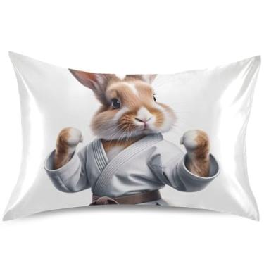 Imagem de Travesseiros de cetim coelho karatê coelho padrão queen king capas de almofada refrescantes animais fofos decoração de casa, tamanho Queen, 76,2 cm x 50,8 cm
