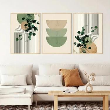 Imagem de 1 conjunto/3 peças folha de eucalipto pôster arte de parede boho geométrico retrô impressão em tela moderna minimalista sala de estar casa escritório decoração de parede, 30,5 x 45,7 cm