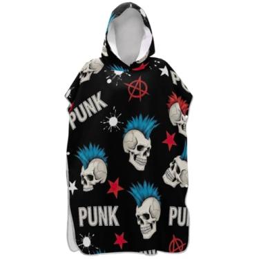 Imagem de Joisal Poncho de surfe para trocador adulto toalha de banho com capuz bonito absorvente masculino poncho com capuz crânios legais preto