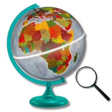Imagem de GLOBO TERRESTRE FÍSICO POLÍTICO LUMINOSO BASE VERDE 30CM + LUPA DE MÃO