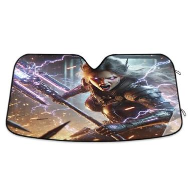 Imagem de Guarda-sol roxo guerreiro elétrico para-brisa carro proteção UV janela frontal carro sombra solar pequeno