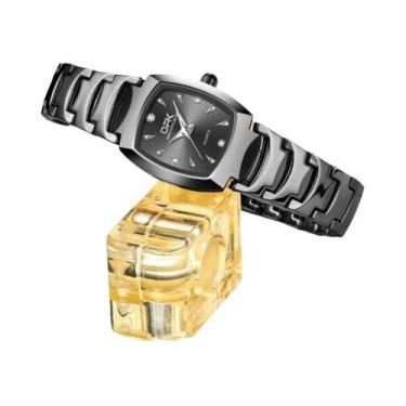 Imagem de OPK 8112 Relógio feminino de quartzo em forma de barril com cinto de a