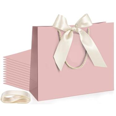 Imagem de Silkfly 12 sacos de presente de agradecimento com alça 30 x 25 x 10 cm, bolsa de presente de boas-vindas com fita de laço para Natal, casamento, dama de honra, chá de bebê, ano novo, inauguração de