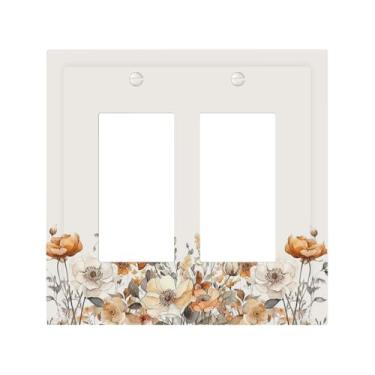 Imagem de Naiqadnehz Capas decorativas vintage outono flores quentes 2 gangues interruptor duplo interruptor de luz placa de interruptor elétrico placa de decoração GFCI placa de parede para quarto decoração de