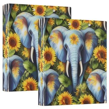Imagem de Fichários de girassóis de elefantes vibrantes personalizados, 3 polegadas, 3 anéis, 200 folhas, fichário de prancheta, anel redondo fofo, fichário de escritório, 31,5 x 27 x 6 cm, pacote com 2