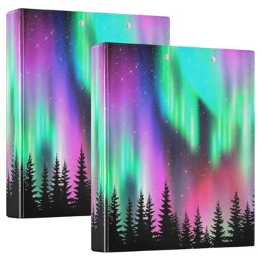 Imagem de Encadernação vibrante Aurora Boreal céu noturno de 3,8 cm, 3 anéis, comporta 200 folhas, anel redondo floral, fichário de escritório, 31,5 x 27 x 6 cm, 1 pacote