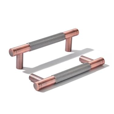 Imagem de khtumeware Pacote com 10 puxadores de alumínio de 102 mm (4 pol.) Puxadores de armário de cobre escovado antigo puxadores de gaveta puxadores de cozinha para armários puxadores de armário