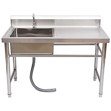Imagem de Pia utilitária de aço inoxidável 304, conjunto de pia de cozinha de restaurante comercial, 1 compartimento de pia de cozinha com bancada de trabalho, com torneira e dreno (99 cm, )