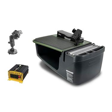 Imagem de AutoExec Mesa de carro Efficiency FileMaster para sua estação de trabalho de veículos e escritório móvel, verde exército, com inversor de potência de 400 watts, suporte para telefone e sucção para