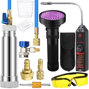 Imagem de Tellegloww Kit detector de vazamento AC, R1234yf R134a R410a Kit injetor de tinta UV de óleo CA Ferramenta de detecção de vazamento de refrigerante acoplador rápido lateral baixo mini adaptador