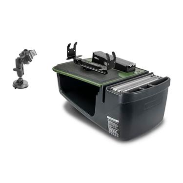 Imagem de AutoExec Mesa de carro Efficiency FileMaster para sua estação de trabalho de veículos e escritório móvel, verde militar, com suporte de impressora e suporte de telefone com sucção