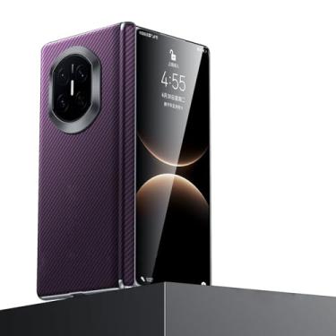 Imagem de LYJSMGZ Capa magnética para Huawei Mate X7, textura de fibra de carbono, cobertura total, capa de proteção de dobradiça suporta carregamento sem fio, roxo, Mate X7