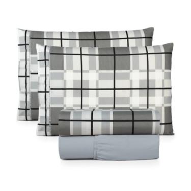 Imagem de Jogo de Lençol 4 Peças Solteiro Casal Queen King 100% Algodão Percal 180 Fios Ponto Palito Fronhas Envelope (Xadrez Cinza,King 4 peças)