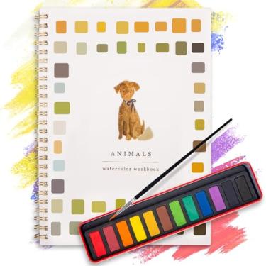 Imagem de usouioo Kit de pintura em aquarela para iniciantes, 12 cores e 3 pincéis com conjunto de pintura multitema, materiais de arte de contorno para crianças/adolescentes/adultos