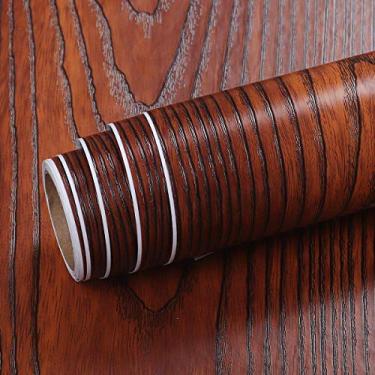 Imagem de Livelynine Papel de parede de madeira vermelha mogno 394 cm x 394 para mesa de cozinha, papel de contato de madeira de cerejeira para armários de mesa, descole e cole bancadas, revestimento de gabinete à prova d'água, adesivo de vinil para bancada