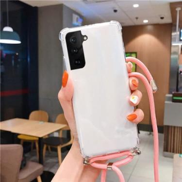 Imagem de Capa de telefone de silicone macio à prova de choque para Samsung M14 A54 A14 A34 A24 A23 A04E Crossbody Colar Cord Strap Lanyard Cover, Rosa Escuro, Para A34 5G