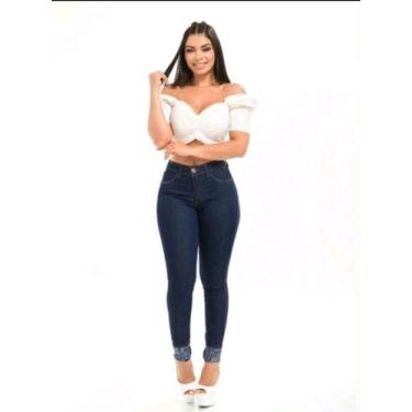 Imagem de Calça jeans skinny escura barra love feminina wissam jeans, Azul escur
