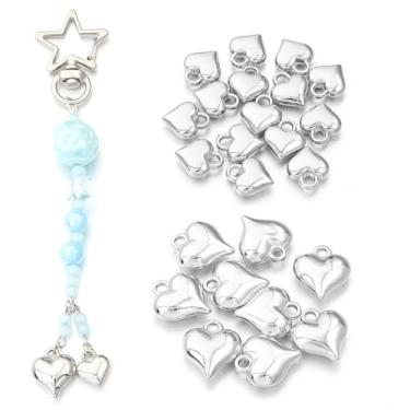 Imagem de Juimtien 200 peças de pingentes de coração CCB cor prata, pingente de coração 3D de imitação de metal para fazer joias, colar e pulseira brincos