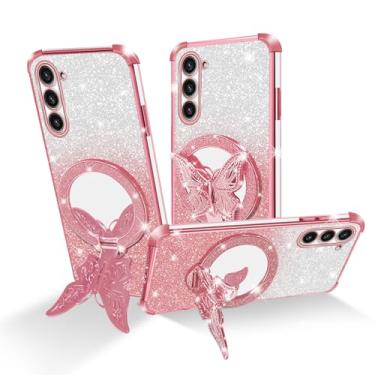 Imagem de Easyscen Capa para celular Samsung Galaxy S23 Plus (6,6 polegadas), com suporte de borboleta e 4 cantos de airbag protetora, capa protetora à prova de choque de luxo com glitter para mulheres - ouro