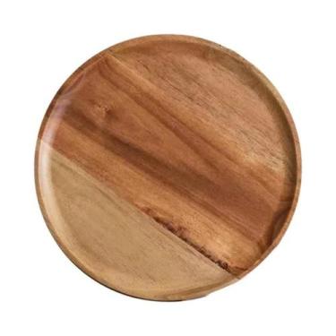 Imagem de Bandeja Redonda De Madeira Retro Para Servir 10 15 20 25cm Prato Para 