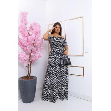 Imagem de Vestido longo cigana com elastex de tecido viscolinho - SP STORE, Zebr