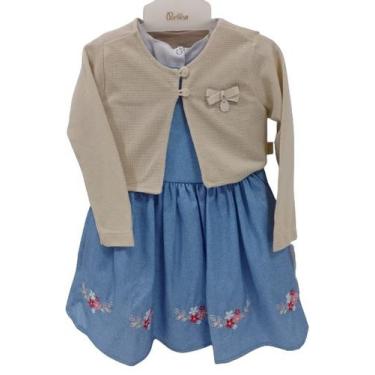 Imagem de Vestido Estampado + Bolero Tricot Luxo Menina Paraiso 13205, TAM 1 ANO