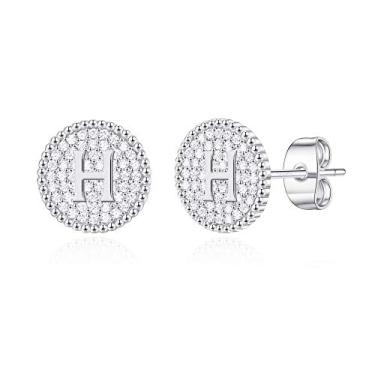 Imagem de Brincos femininos com inicial de prata esterlina/ouro rosa para mulheres, disco da moda, zircônia cúbica, letra A-Z, hipoalergênico, personalizado, joias, meias de Natal, presentes de aniversário para