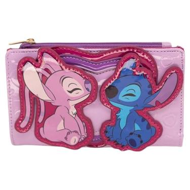 Imagem de Zonacriativa- Carteira Stitch e Angel Disney (16x9,5cm) | Tecido sintético e nylon, fechamento com zíper e espaço para dinheiro, cartões e documentos
