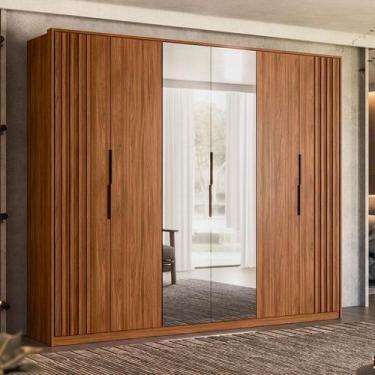 Imagem de Guarda Roupa Casal Ripado Atrice Ambiente 6 Portas Nogueira Touch com 