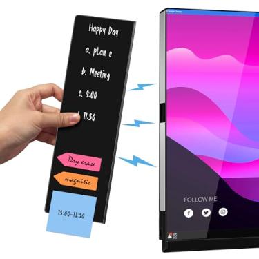 Imagem de Crpich Quadro de notas magnético para monitor, preto brilhante, grande, 33,2 x 8,3 cm, suporte de tela lateral removível para lista, organizador vertical de mesa para escritório e jogos