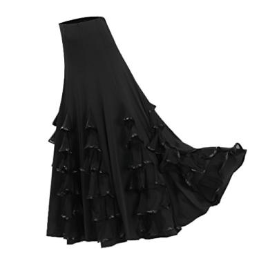 Imagem de LCSVCCXA Saia Maxi Feminina Na Altura Do Joelho, Saia de Dança, Saia Plissada, Saia Rodada Grande, Preto