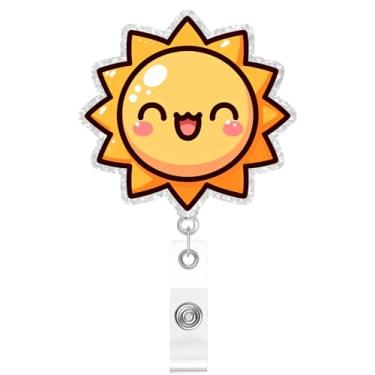 Imagem de Carretel de crachá retrátil fofo Sunshine, clipe de identificação com glitter, presente para enfermeira, médico, trabalhador de escritório, professor, amante de animais, jardim de infância, clipe