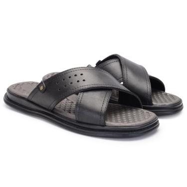 Imagem de Sandália Chinelo Masculino de Couro Antistress Sola de Borracha Leve 37 ao 46-Masculino