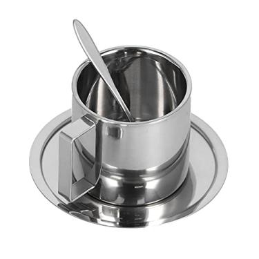 Imagem de Aqur2020 Conjunto de café Em Aço Inoxidável 304, Copo Isolado de Parede Dupla Com Pires e Colher, Conjunto Completo Elegante para Casa, café, Escritório, Restaurante (Fato europeu de dupla