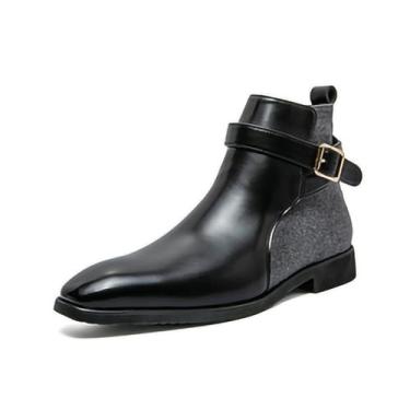 Imagem de Chelsea Bota masculina casual confortável sem cadarço para homens botas de cano alto de couro sintético, Preto, 44 BR
