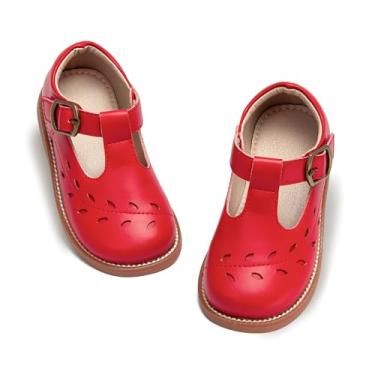 Imagem de Otter MOMO Sapatos Oxford para meninas pequenas Mary Jane sem cadarço uniforme escolar sapato social de festa, D758-vermelho, 16
