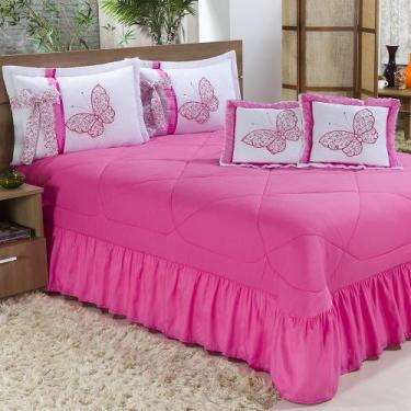 Imagem de Kit Cobre Leito Borboletas Casal Super King 07 Peças Pink - ATELIÊ E C