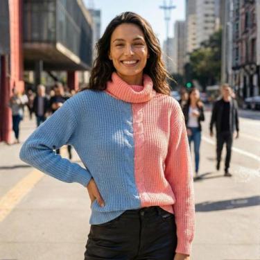 Imagem de Blusa Tricot Manga Longa Bicolor Texturizada - Vitrine Collection, Ros